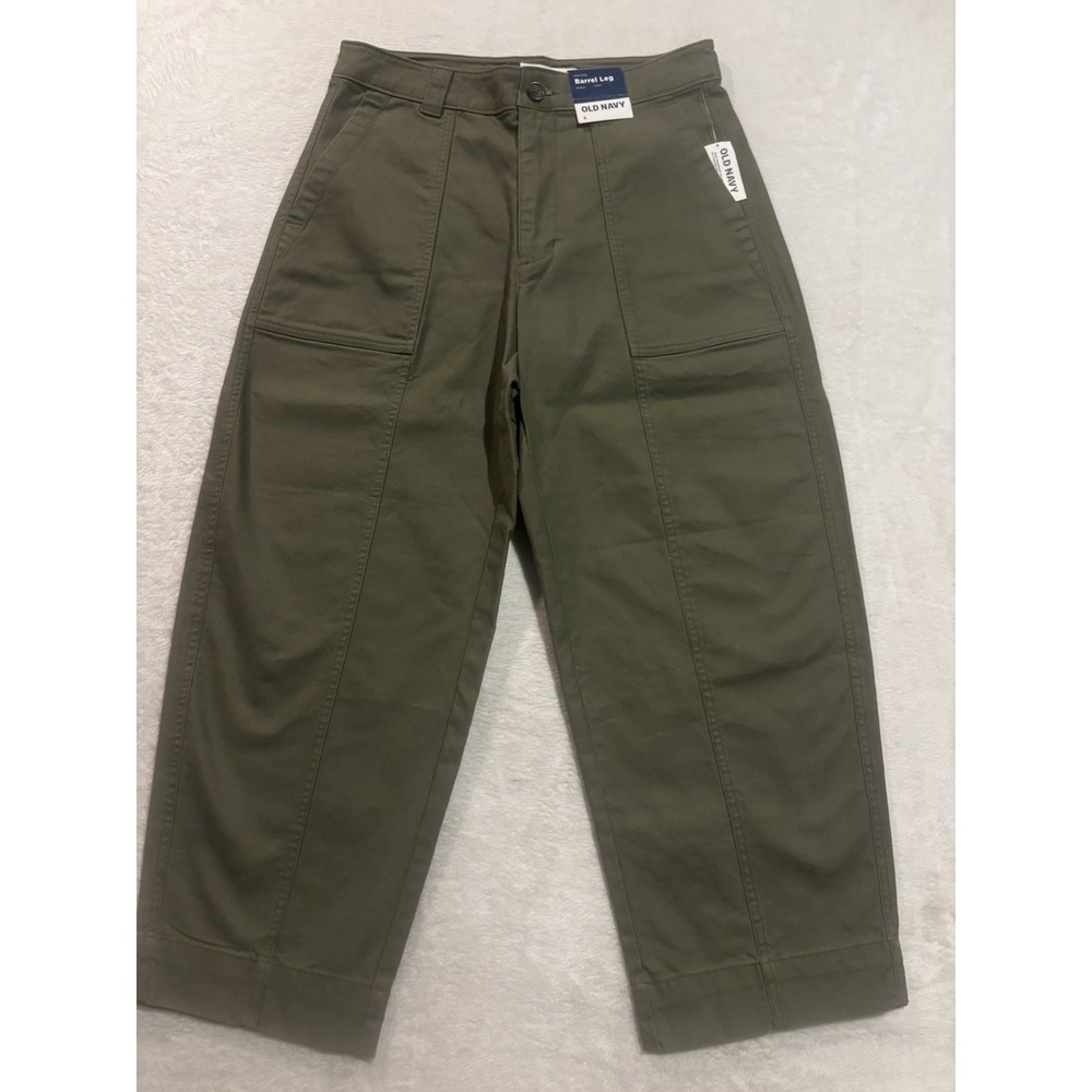 NEW Old Navy High-Rise Barrel Leg Pants Women's Sz 8 Olive Green Ankle